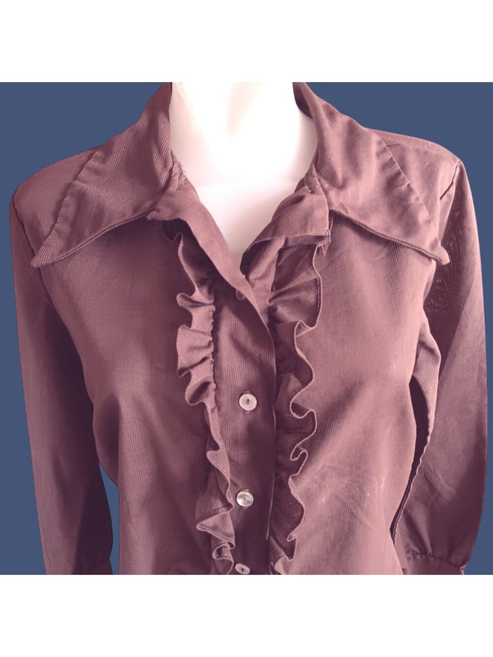 True Vintage Blouse Medium 1970s Brown Ruffle Top Real Mod Mister Marty Boho